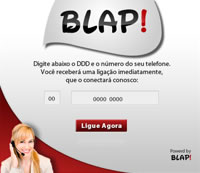 O internauta digita seu número de telefone na janela do BLAP! Ligue Grátis